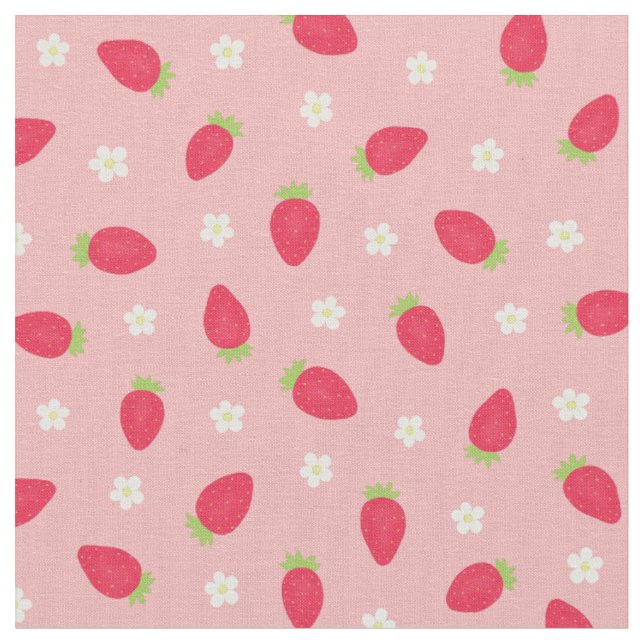 Tecido Morangos de Verão em Rosa (pequena escala) (Detalhe)