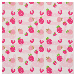 Tecido Morangos engraçados e espirais a rosa,