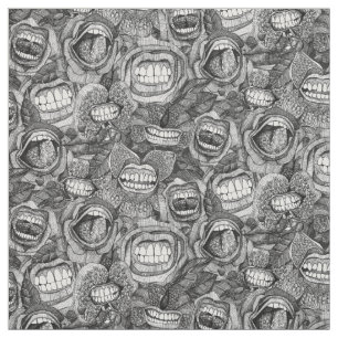 Tecido MORTES E rosas PRETOS