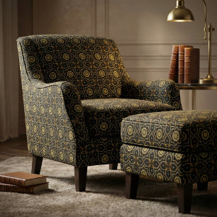 Tecido Mosaico Dourado e Preto Elegante Filigree Sparkly