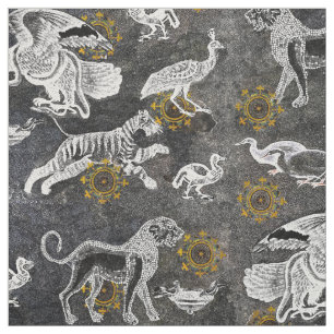Tecido Mosaico Elegante com Leão, Tigre, Águia, Pavão