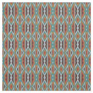 Tecido Mosaico Tribal Vermelho Vermelho Azul de Teal Únic