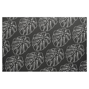 Tecido Motif De Folha Tropical Branca Em Preto Na moda