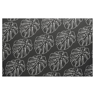 Tecido Motif De Folha Tropical Branca Em Preto Na moda