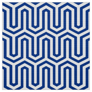Tecido Motif deco egípcio - azul de cobalto e branco