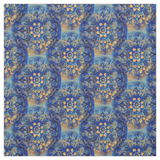 Tecido Motif do Círculo Amarelo Azul Floral (Modelo)