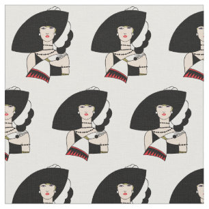 Tecido Mulher Art Déco Vintage Usando Luvas de Chapéu Col