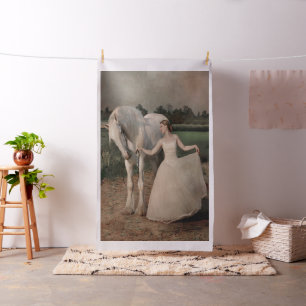 Tecido Mulher Com Cavalo Branco - Lg Impressão