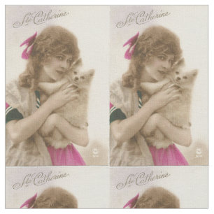 Tecido Mulher e cão antigos do Victorian da foto