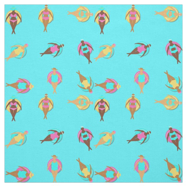 Tecido Mulheres de Melanina Curvy Amigos na Piscina de Na (Modelo)