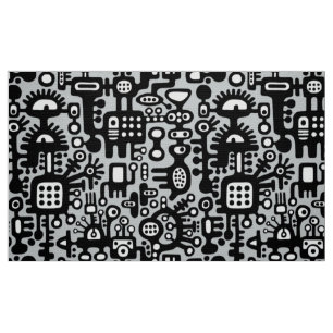 Tecido Mundo Mecanóide - Preto e Branco com Cinza c6cbcc
