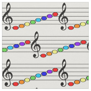 Tecido Música, notas, arco-íris multicoloridos. Bonitin