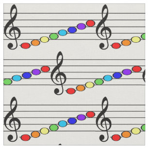 Tecido Música, notas, arco-íris multicoloridos. Bonitinha