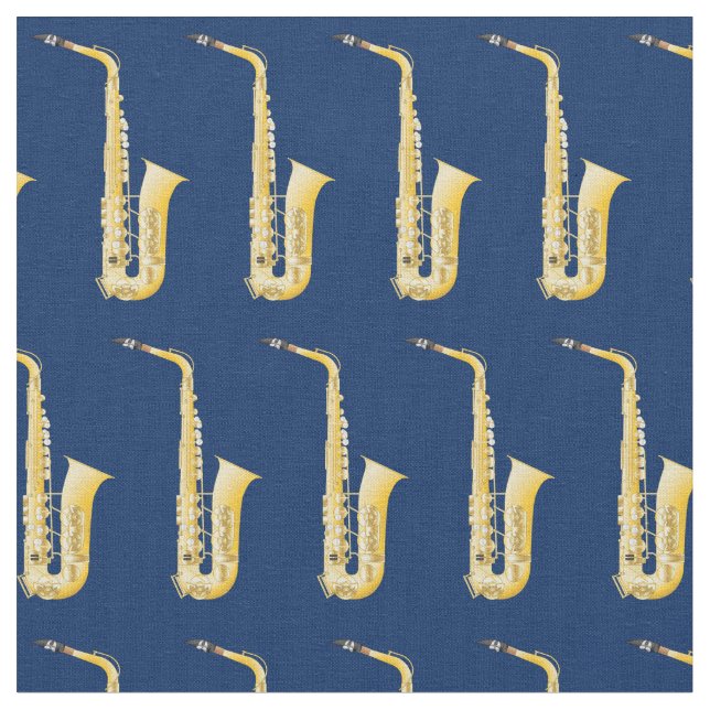 Tecido Musicário saxofone Sala Decor Marinho Azul (Detalhe)