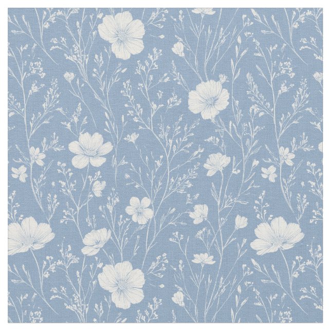 Tecido Muted Blue And White Wildflower Pattern (Detalhe)