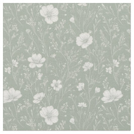 Tecido Muted Sage Green And White Wildflower Pattern
