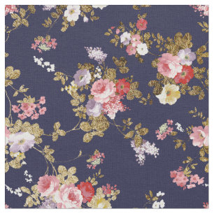 Tecido Na moda marinho azul cor-de-rosa boho floral