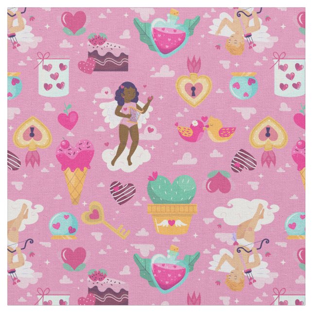 Tecido namorados preto de cherub africano angel harp (Detalhe)