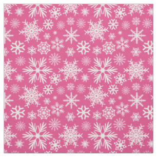 Tecido Natal em Floco de Neve Rosa Quente