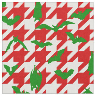 Tecido Natal feio houndstooth morcegos vermelho verde
