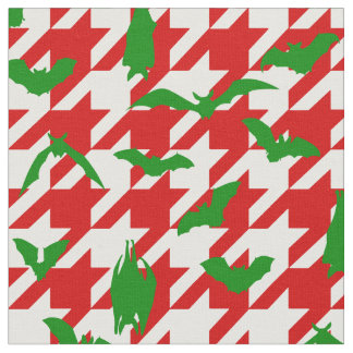 Tecido Natal feio houndstooth morcegos vermelho verde