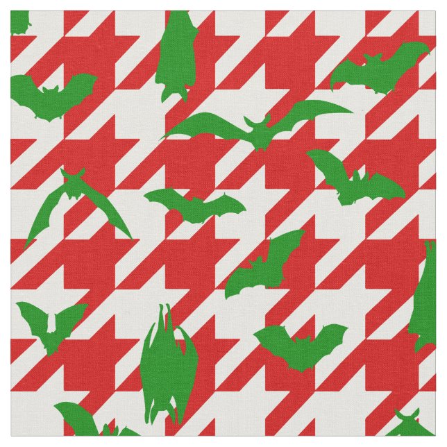 Tecido Natal feio houndstooth morcegos vermelho verde (Detalhe)