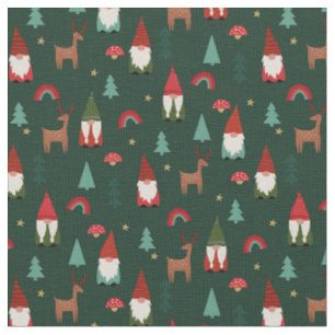 Tecido Natal - Gnomos - verde escuro