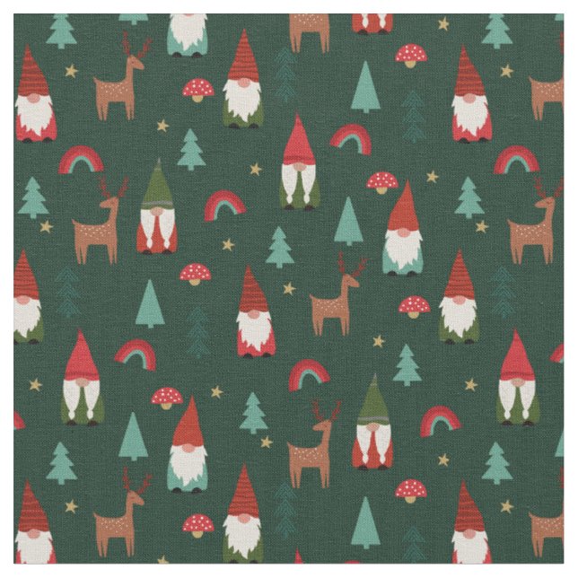 Tecido Natal - Gnomos - verde escuro (Detalhe)