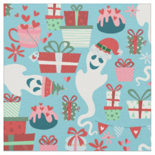 Tecido natal gótico de terror papai noel fantasmas azul