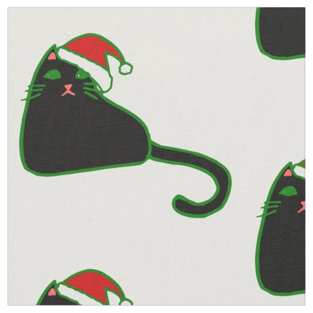 Tecido natal santa claus hat black cat (Detalhe)