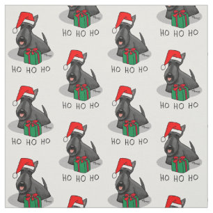Tecido Natal Santa Hat Scottish Terrier (preto)