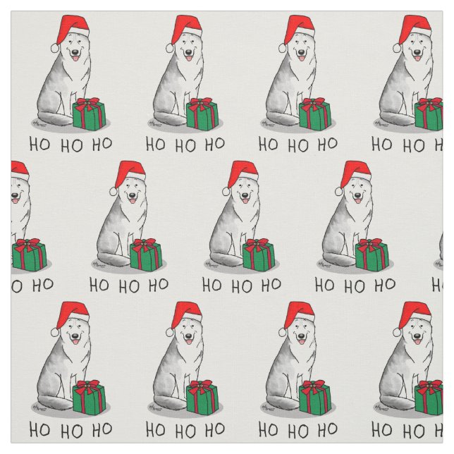 Tecido Natal Santa Hat Siberian Husky (prateado) (Modelo)