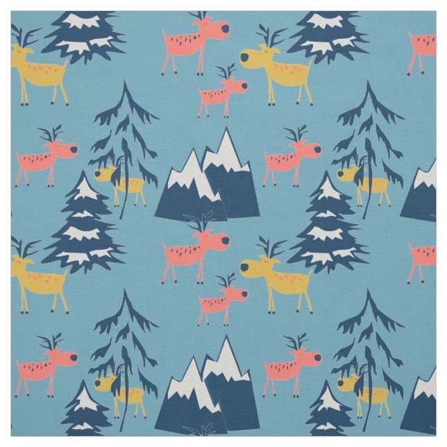 Tecido Natal, veado, floresta, árvores de Natal, feriado (Modelo)