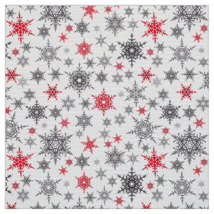 Tecido Natal, vermelho, branco, flocos de neve, inverno