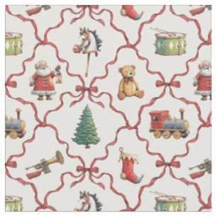 Tecido Natal vintage brinquedos retrô Papai Noel Natal