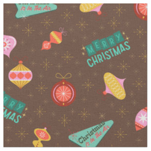 Tecido Natal Vintage Retro dos Anos 60 no Marrom Escuro
