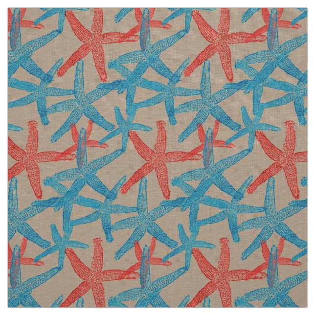 tecido Náutico da praia do peixe-estrela azul verm (Modelo)