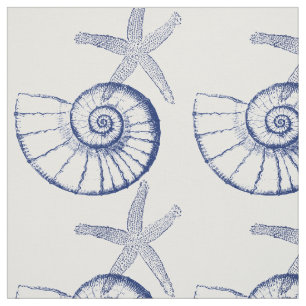 Tecido Nautilus Seashell & Starfish Marine Life Custom Fa