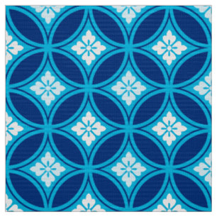 Tecido Navio com Motif Flor, Azul Indigo Profundo
