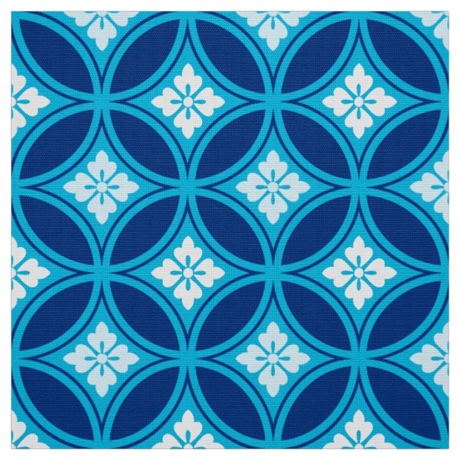 Tecido Navio com Motif Flor, Azul Indigo Profundo (Modelo)