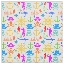 Tecido Navios, Fishes, Piratas. Padrão náutico colorido