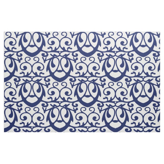 Tecido Navy Blue and White Elegant Pattern Fabric (Fat Quarter)