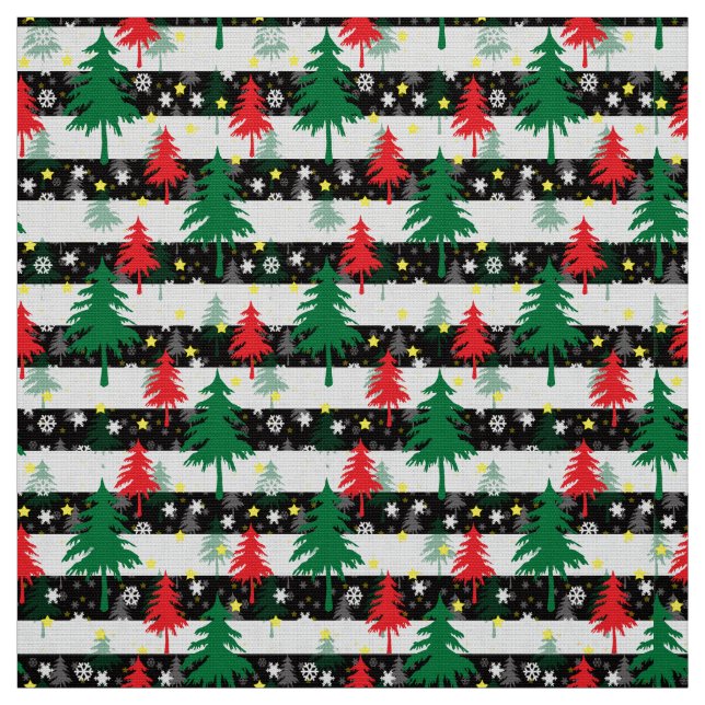Tecido Neve Negra Branca Neves Árvores Verdes Vermelhas (Modelo)