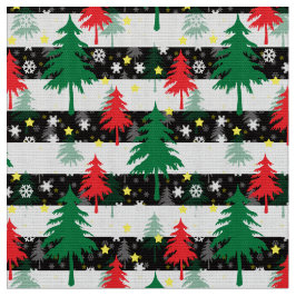 Tecido Neve Negra Branca Neves Árvores Verdes Vermelhas