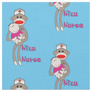 Tecido NICU Enfermeira Macaco Azul