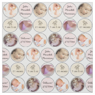 Tecido Nome do bebé da colagem da foto, stats do