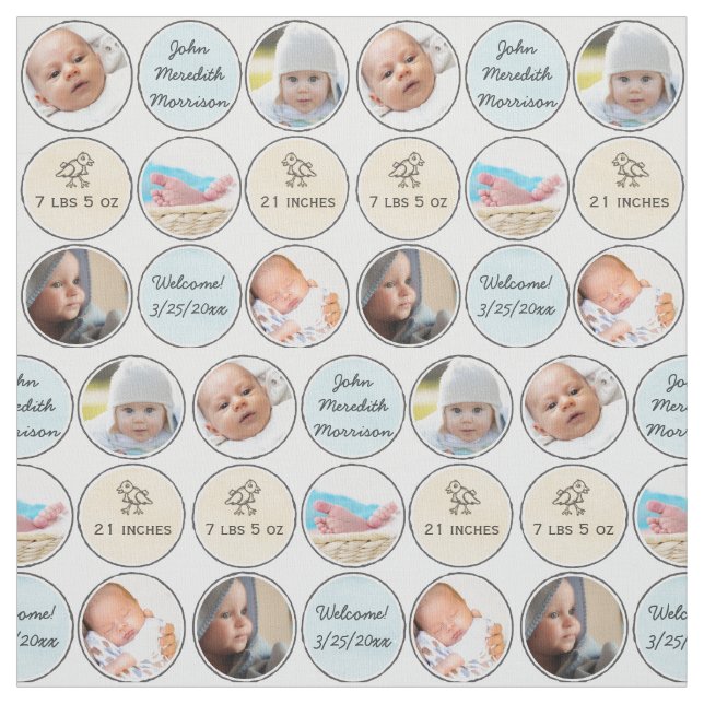 Tecido Nome do bebé da colagem da foto, stats do (Modelo)