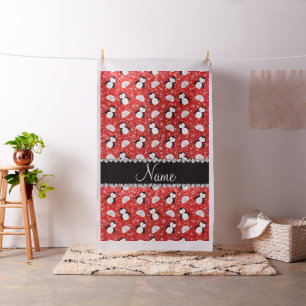Tecido Nome personalizado neon red glitter penguins igloo