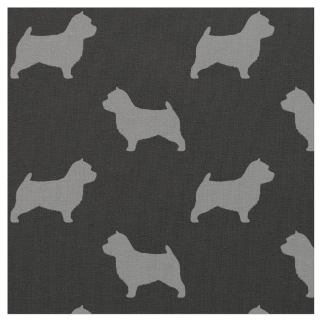 Tecido Norwich Terrier Dog Silhouettes Cinzas e Black (Detalhe)