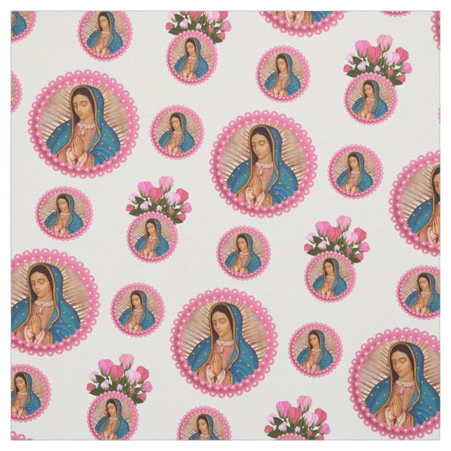 Tecido Nossa Senhora de Guadalupe Rosas Rosa (Modelo)